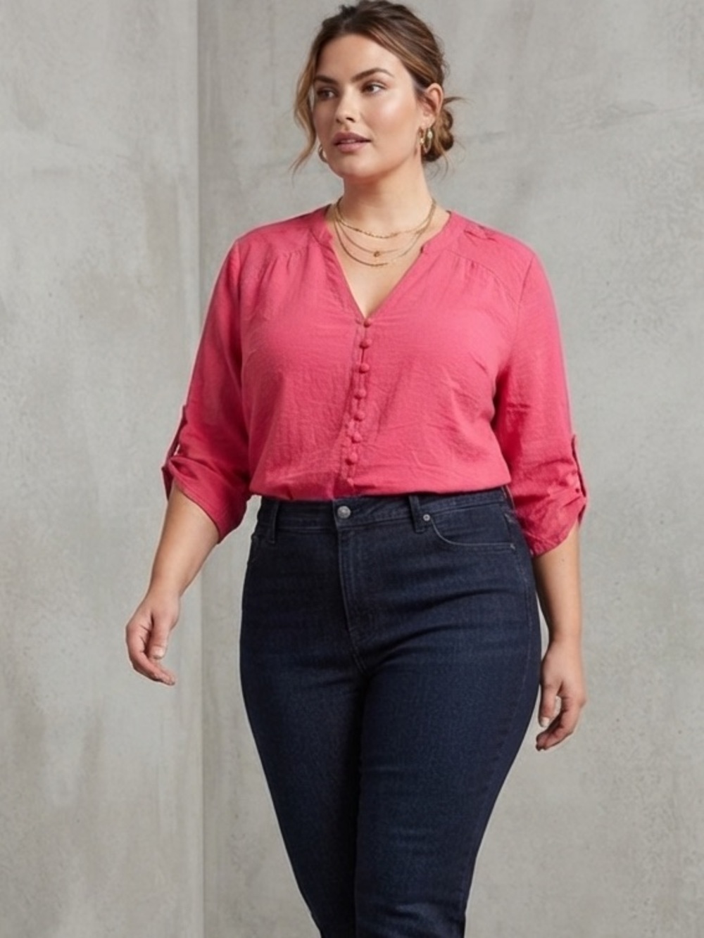Torrid Harper Fuchsia Pink Button-Front Blouse Size 1X